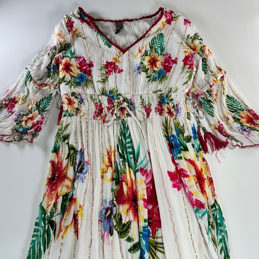Me 2 Magic Boho Viscose Floral Smocked Waist Midi Dress Size L - Picture 3 of 16